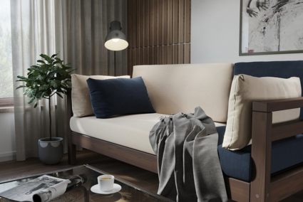 Диван Арско Домино трехместный сине-бежевый