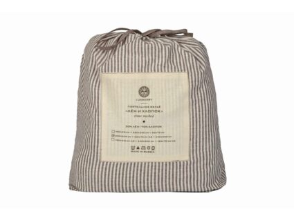 Комплект постельного белья Luxberry ЛЁН И ХЛОПОК белый/коричневая полоса Евро