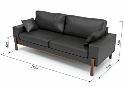 Диван Арско Хангель трехместный черный Длина 195 см